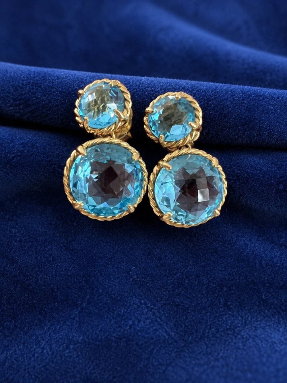David Yurman Mini Chatelaine 18K Yellow Gold Blue Topaz Drop Earrings